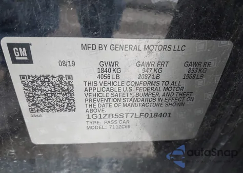 2020 Chevrolet Malibu Fwd Ls z USA, uszkodzony, nr VIN 1G1ZB5ST7LF018401